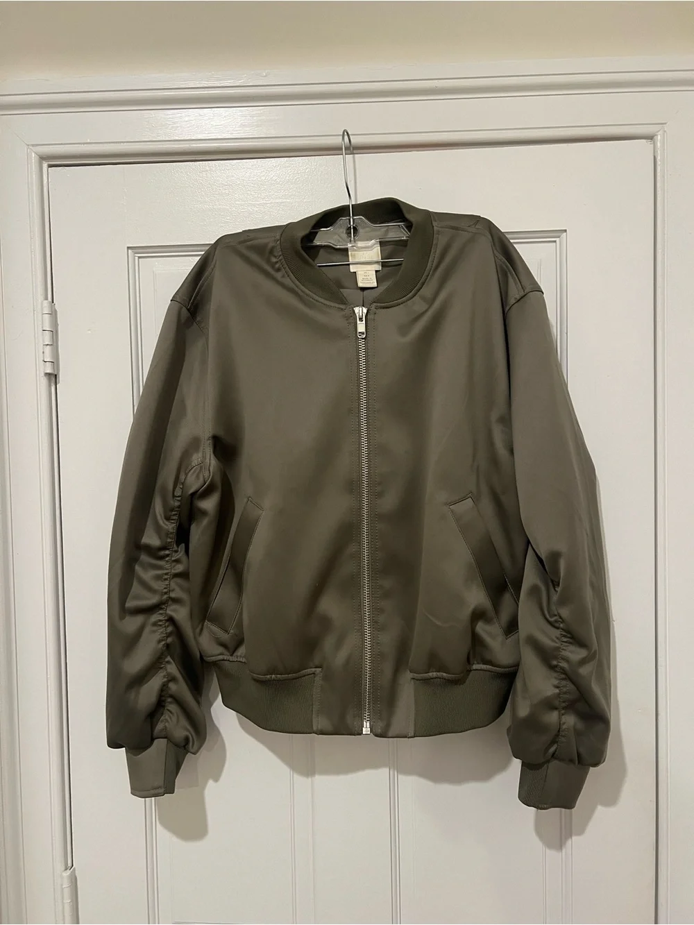 Olive Green Cropped Bomber Jacket - Women